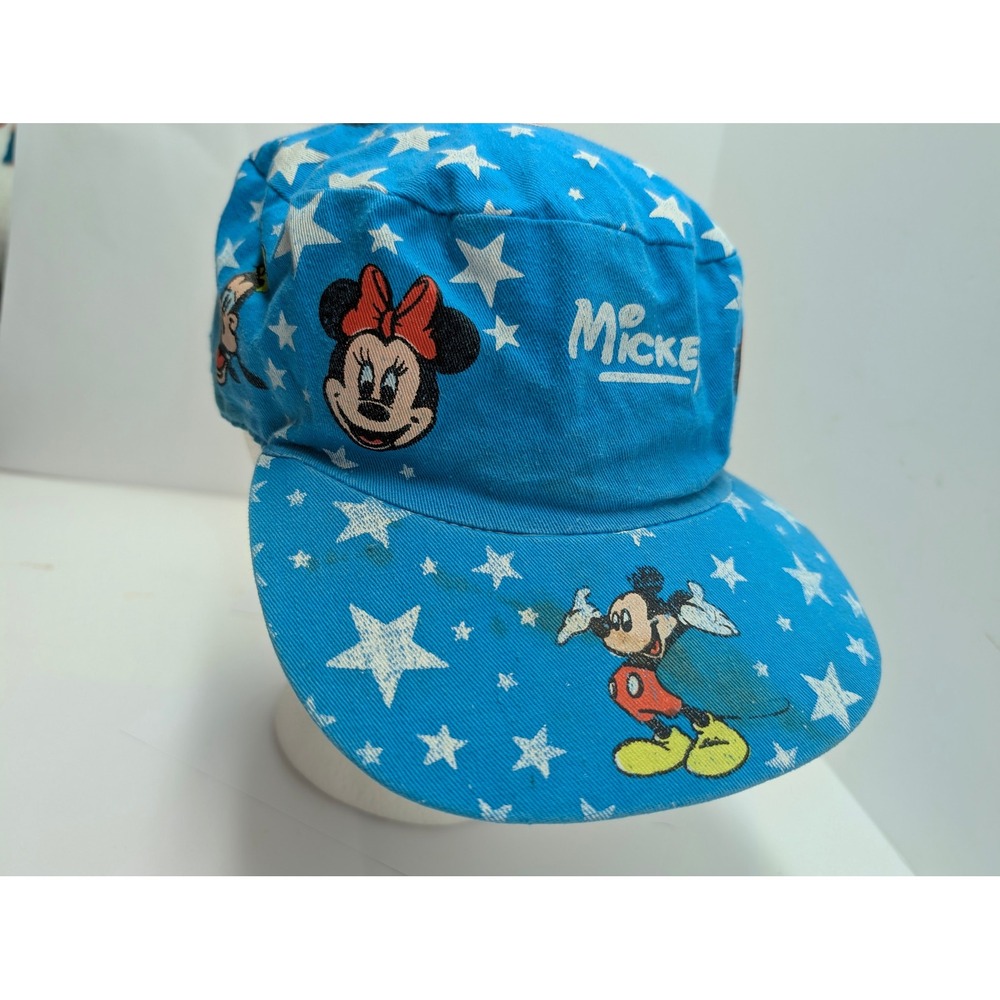 Vtg 90s Disney Character Painter Cap Hat Mickey Minnie Donald Goofy Stars Blue